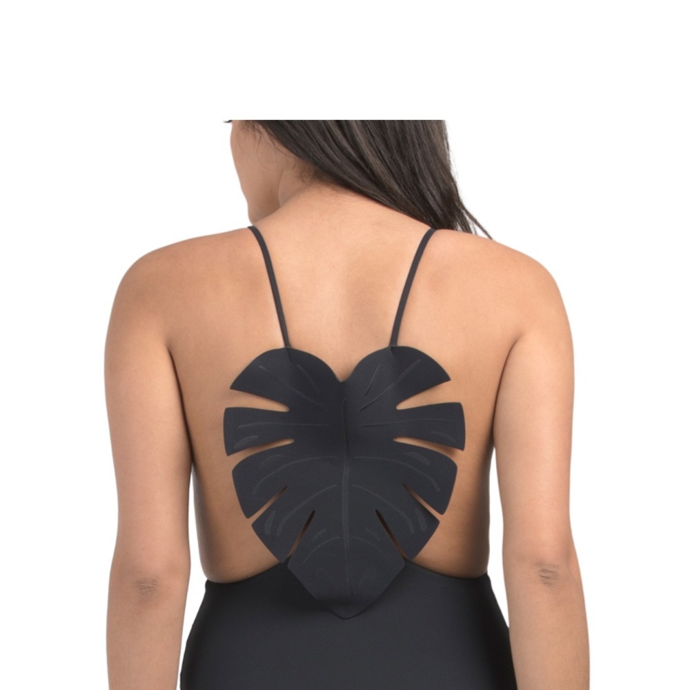 Farm Rio 3d Black Monstera Leaf Back Women Swimwear Sz XL NWT